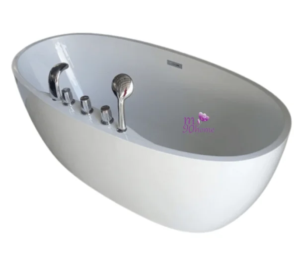 Bồn tắm nằm kích thước 1m7 có sen vòi cấp nước tiện lợi hình trứng oval đẹp M90home Bình Dương