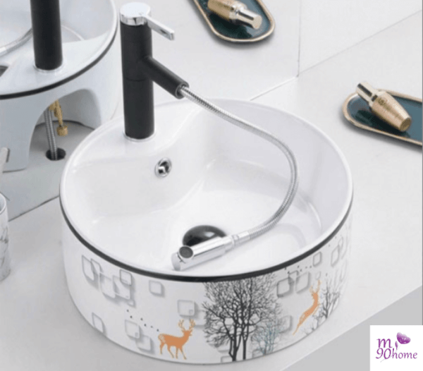 Bồn rửa lavabo tròn con hươu