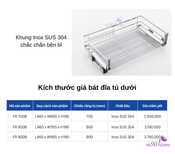 Kích thước giá đựng bát đĩa tủ bếp dưới cho khoang tủ 700m 800mm 900mm