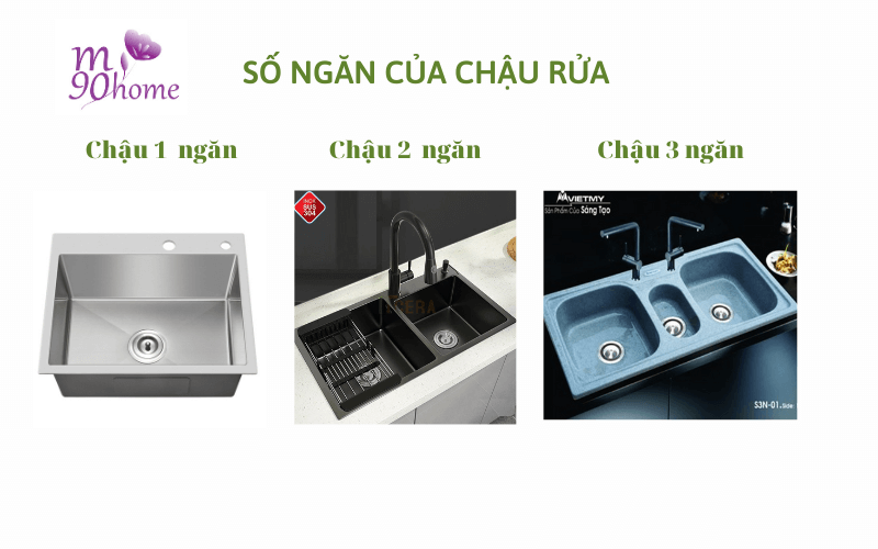 Chậu rửa chén được làm thành nhiều ngăn khác nhau