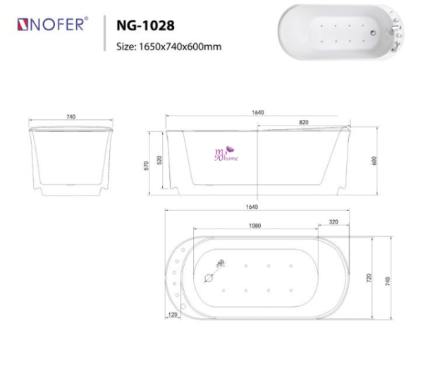 Kích thước bồn tắm nhỏ gọn phù hợp cho nhà tắm hiện đại -NG1028
