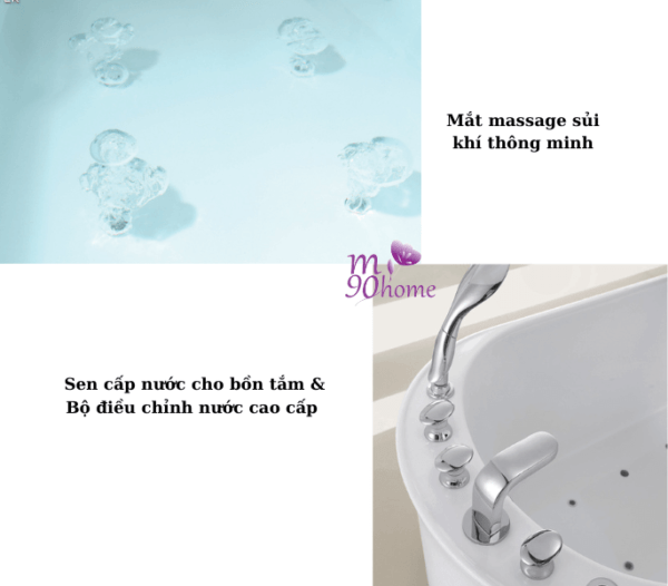 Phụ kiện sen bồn tắm và nút điều khiển nước nóng lạnh cùng các mắt sủi cao cấp hiện đại - M90home