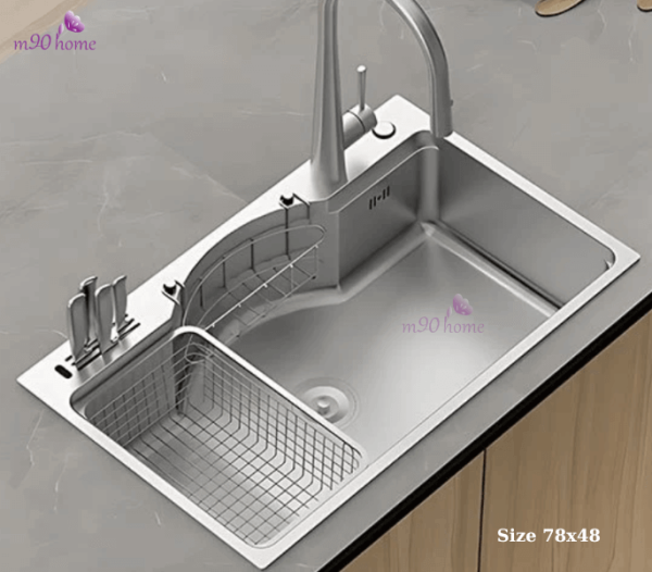 Bồn rửa bát 1 ngăn lớn đa năng 78x48 cao cấp giá rẻ đẹp eurogold tại M90home.com