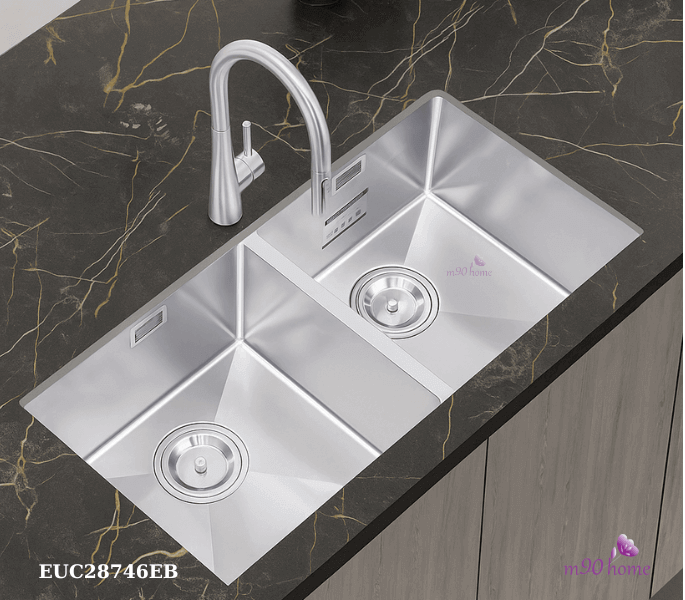 Chậu rửa bát chống xước 2 hố lắp âm cao cấp size 87x46 cm, EUC28746EB Eurogold thương hiệu nhà bếp cao cấp - M90home