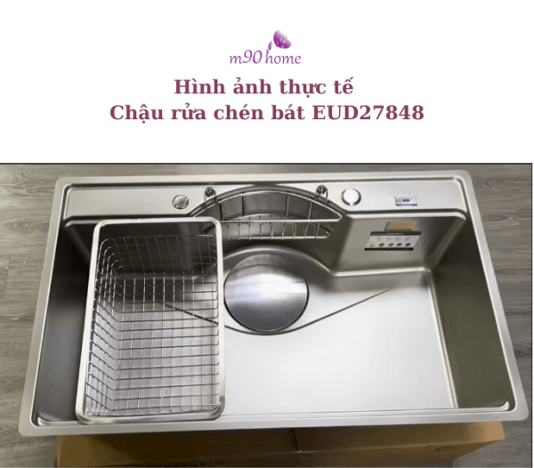 Hình ảnh thực tế chậu rửa chén 1 hố cao cấp EUD27848 M90home, bồn rửa chén bát 1 ngăn lớn đa năng 78x48 cao cấp giá rẻ đẹp Eurogold