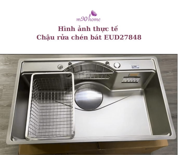 Hình ảnh thực tế chậu rửa chén 1 hố cao cấp EUD27848 M90home, bồn rửa chén bát 1 ngăn lớn đa năng 78x48 cao cấp giá rẻ đẹp Eurogold