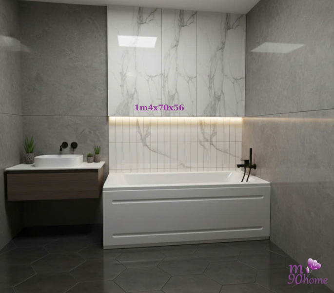 Thiết kế decor bồn tắm chữ nhật 1m4 trong phòng tắm hiện đại