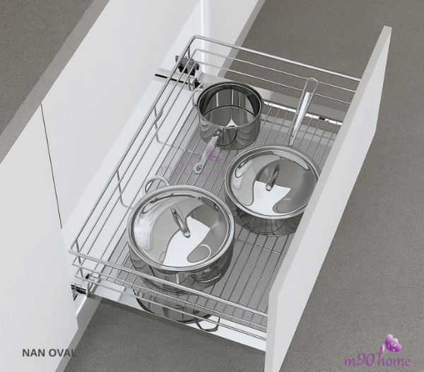 Giá kệ để xoong nồi Inox 304 NAN OVAL, phiên bản VIP cao cấp dùng cho tủ bếp dưới, thương hiệu Eurogold