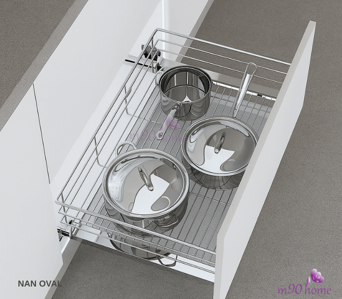 Giá kệ để xoong nồi Inox 304 NAN OVAL, phiên bản VIP cao cấp dùng cho tủ bếp dưới, thương hiệu Eurogold